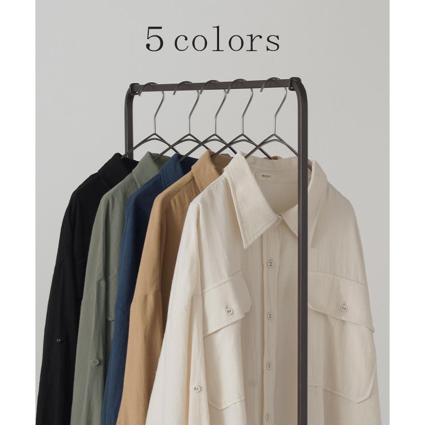 シャツ 微 起毛 綿100％ ロング レディース トップス ブラウス 羽織 レイヤード 裏起毛 重ね着 ドロップショルダー お尻が隠れる 無地 長袖 襟 | HUG.U | 14