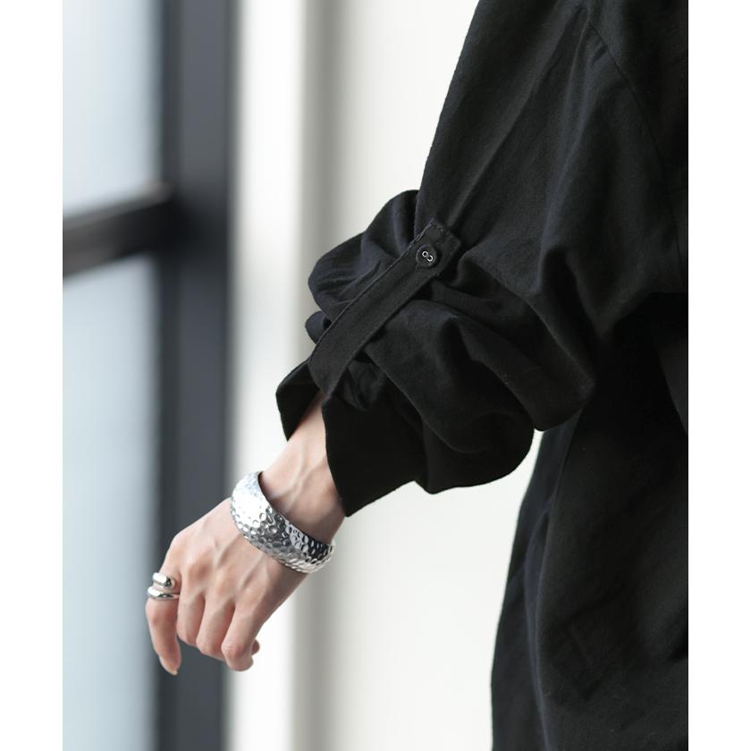 シャツ 微 起毛 綿100％ ロング レディース トップス ブラウス 羽織 レイヤード 裏起毛 重ね着 ドロップショルダー お尻が隠れる 無地 長袖 襟 | HUG.U | 23