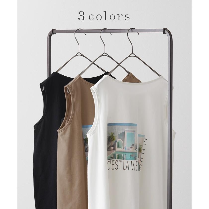 タンクトップ ロゴ プリント レディース チュニック フォト タンク トップス ノースリーブ 薄手 Uネック フォトプリント レイヤード インナー | HUG.U | 13