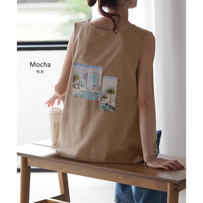 タンクトップ ロゴ プリント レディース チュニック フォト タンク トップス ノースリーブ 薄手 Uネック フォトプリント レイヤード インナー | HUG.U | 16