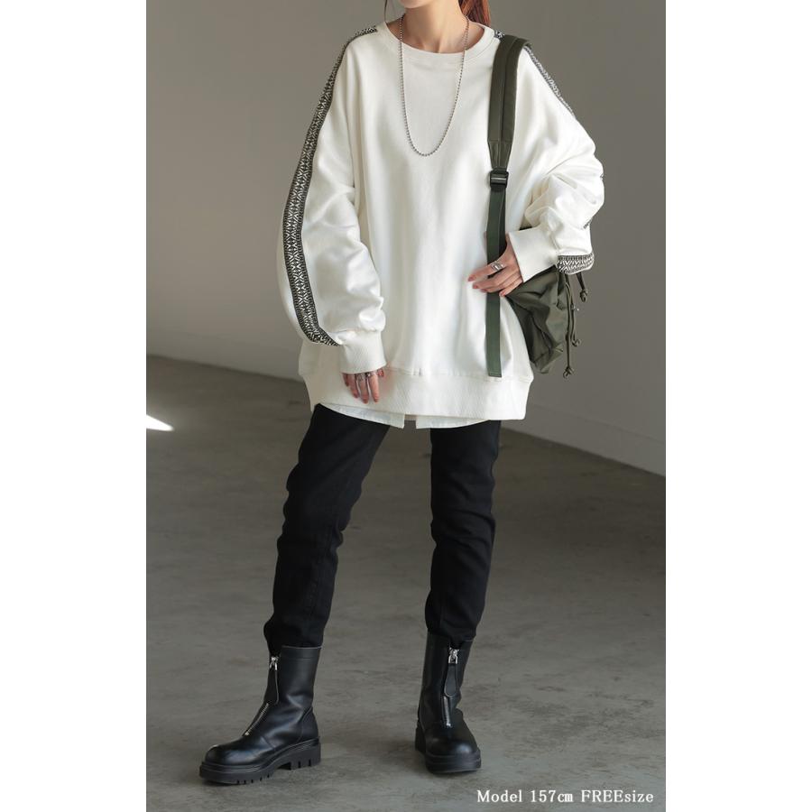 スウェット 別売り セットアップ可 チュニック レディース 刺繍 トップス ロング トレーナー オーバー プルオーバー | HUG.U | 21