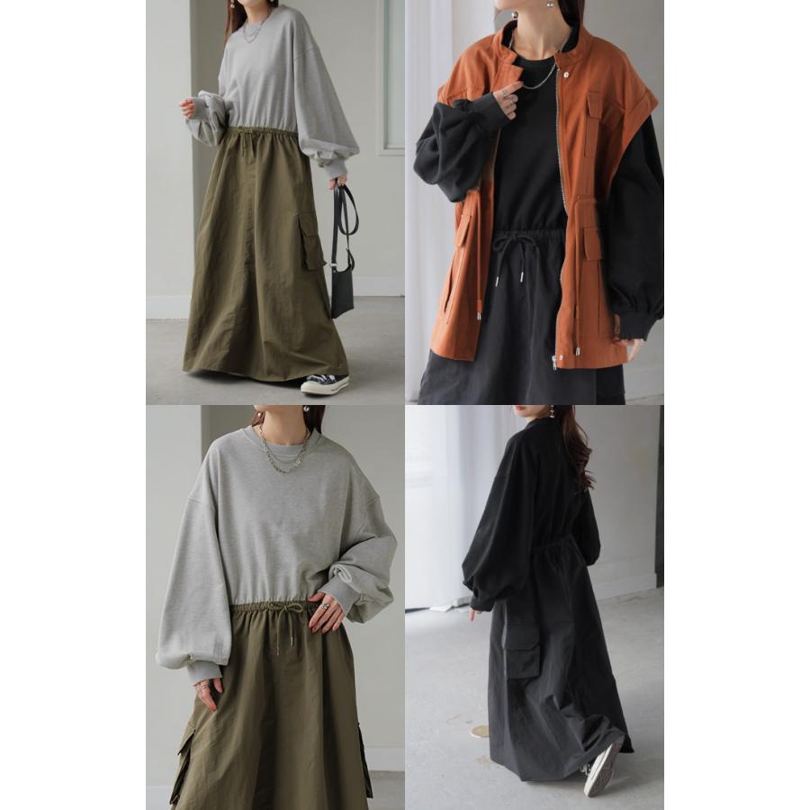 ワンピース 異素材 ドッキング スウェット ワンピ レディース ロング ロングワンピース カーゴスカート | HUG.U | 11