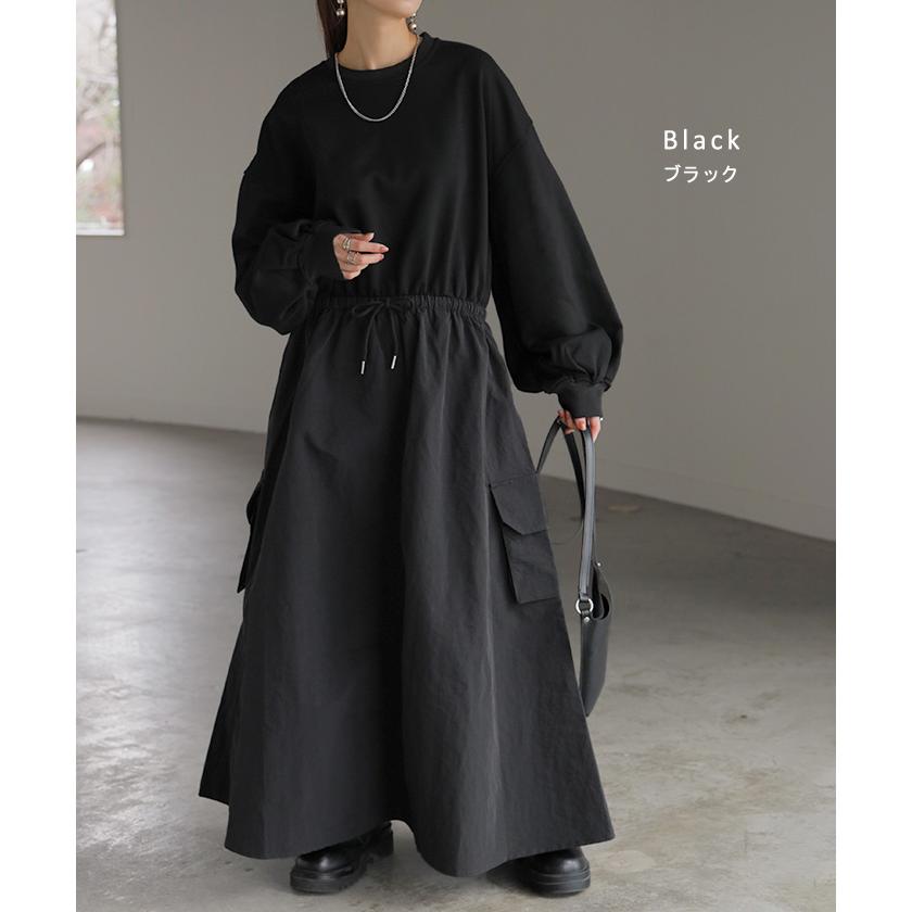 美品✨UN3D. ドローストリングバルーンワンピース　ドッキング　ロング UN3D. カットドッキングバルーンワンピース ノースリーブ 36 UN3D 異