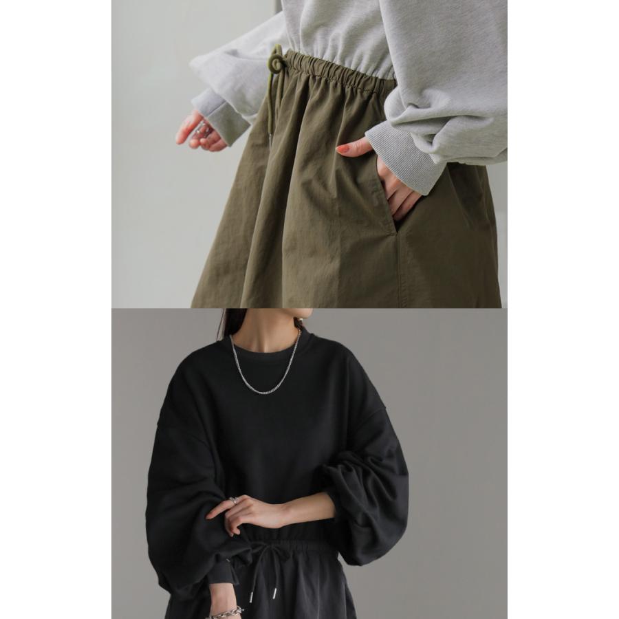 ワンピース 異素材 ドッキング スウェット ワンピ レディース ロング ロングワンピース カーゴスカート | HUG.U | 19