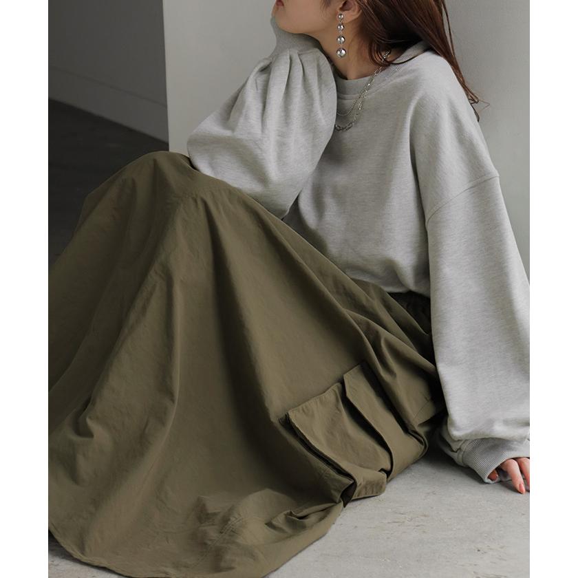 ワンピース 異素材 ドッキング スウェット ワンピ レディース ロング ロングワンピース カーゴスカート | HUG.U | 04