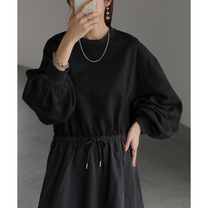 ワンピース 異素材 ドッキング スウェット ワンピ レディース ロング ロングワンピース カーゴスカート | HUG.U | 09