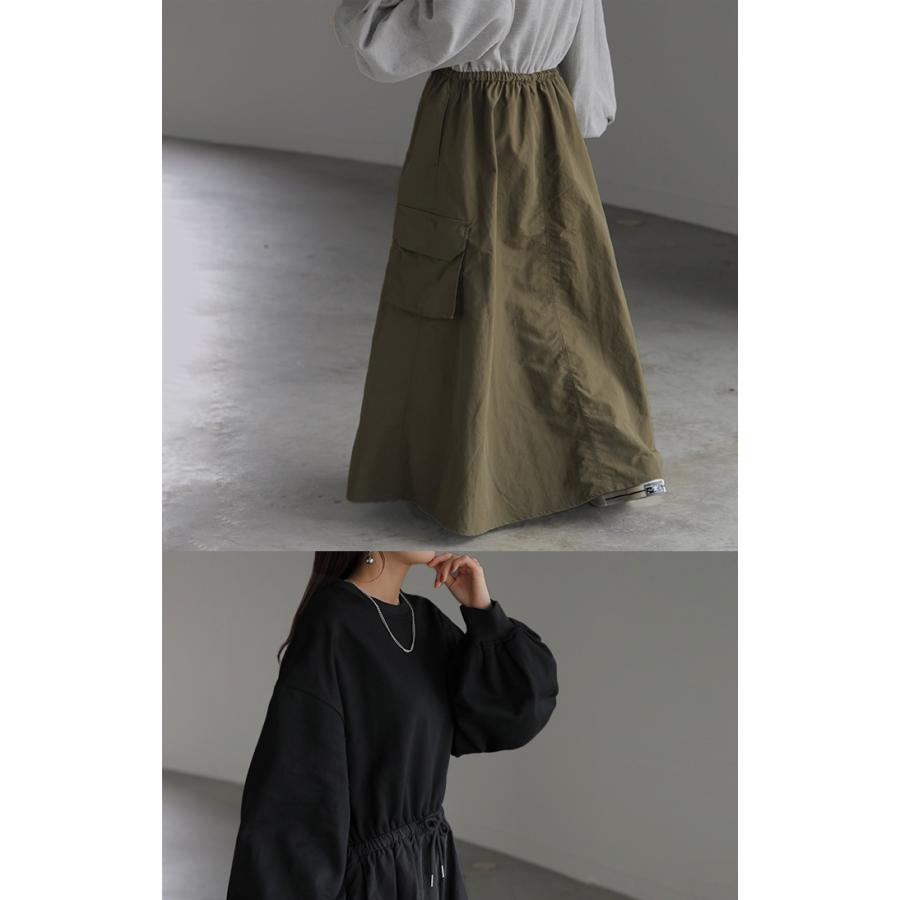 ワンピース 異素材 ドッキング スウェット ワンピ レディース ロング ロングワンピース カーゴスカート | HUG.U | 10