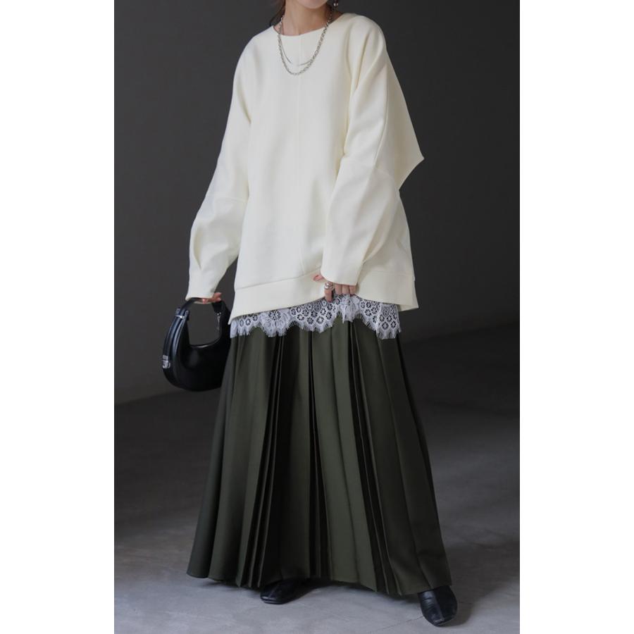 トップス ダンボール ニット ドルマン レディース 長袖 無地 ロング シワになりにくい チュニック スウェット 二の腕カバー 毛玉になりにくい クルーネック | HUG.U | 11