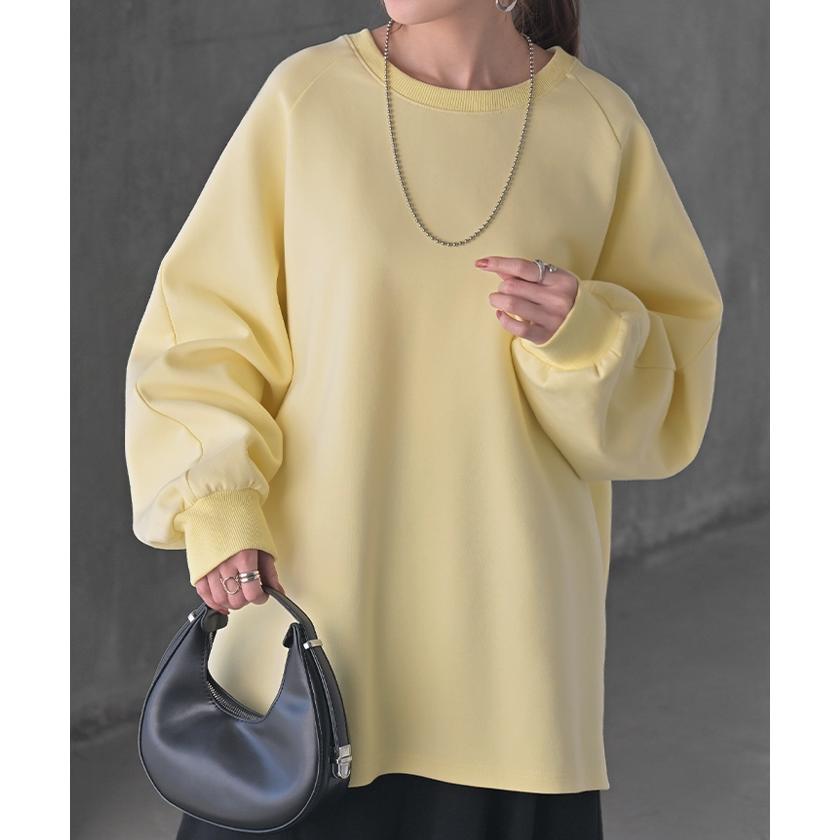 スウェット ダンボール チュニック シワになりにくい トップス レディース トレーナー プルオーバー 無地 長袖 長い ドルマン クルーネック ボリュームスリーブ | HUG.U | 08