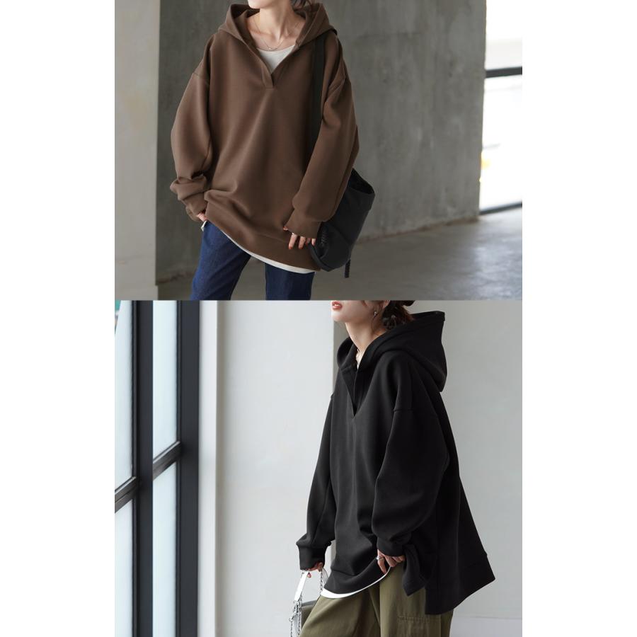 パーカー レディース ニュアンスカラー トレーナー ニット ニットパーカー トップス プルオーバー スリット | HUG.U | 07