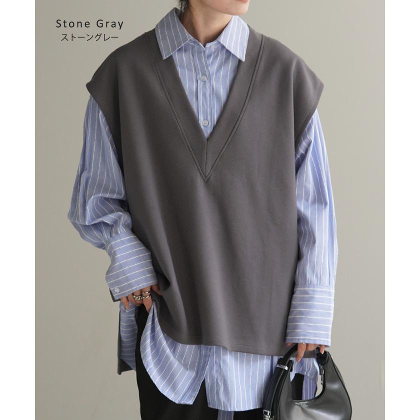 ベスト ニット レディース チュニック レイヤー レイヤード トップス セーター ロング 深vネック 重ね着 | HUG.U | 19