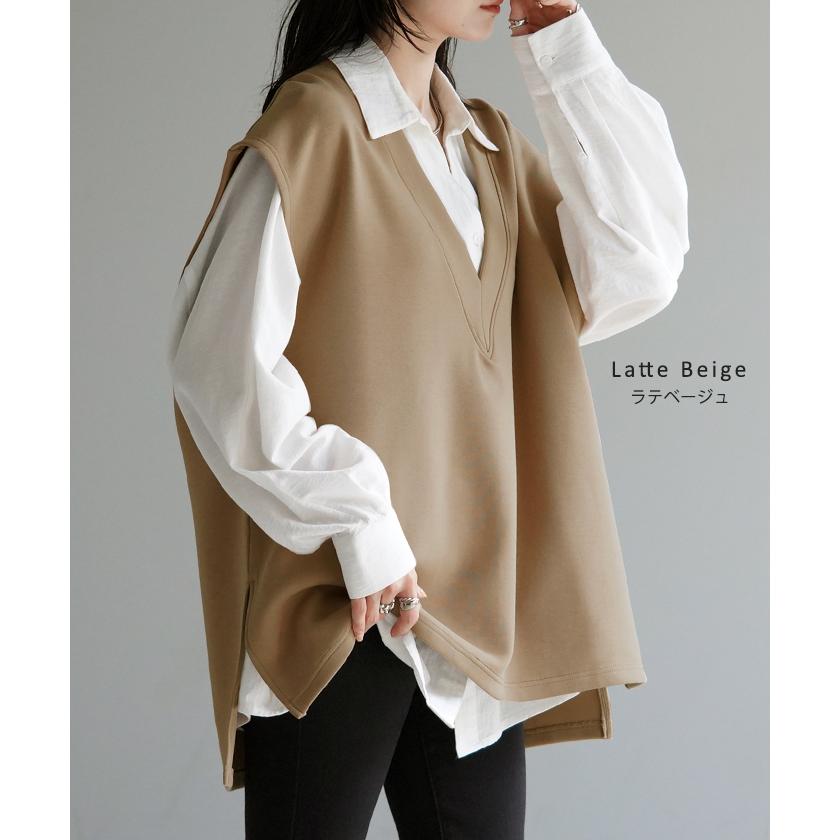 ベスト ニット レディース チュニック レイヤー レイヤード トップス セーター ロング 深vネック 重ね着 | HUG.U | 20