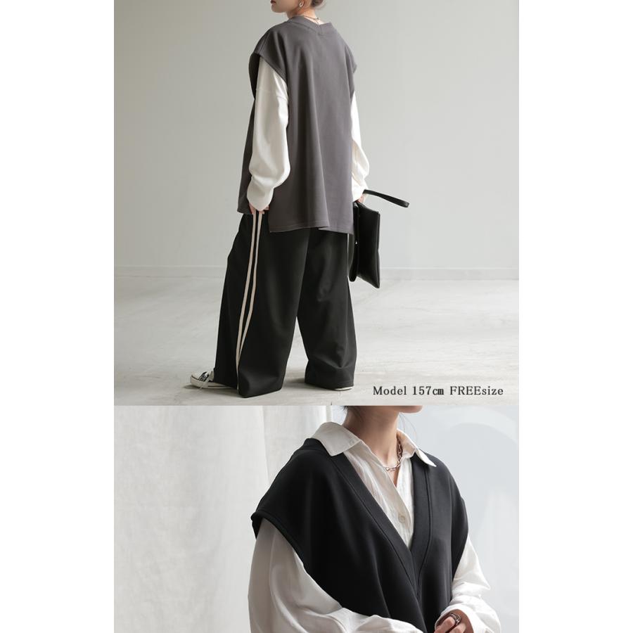 ベスト ニット レディース チュニック レイヤー レイヤード トップス セーター ロング 深vネック 重ね着 | HUG.U | 22