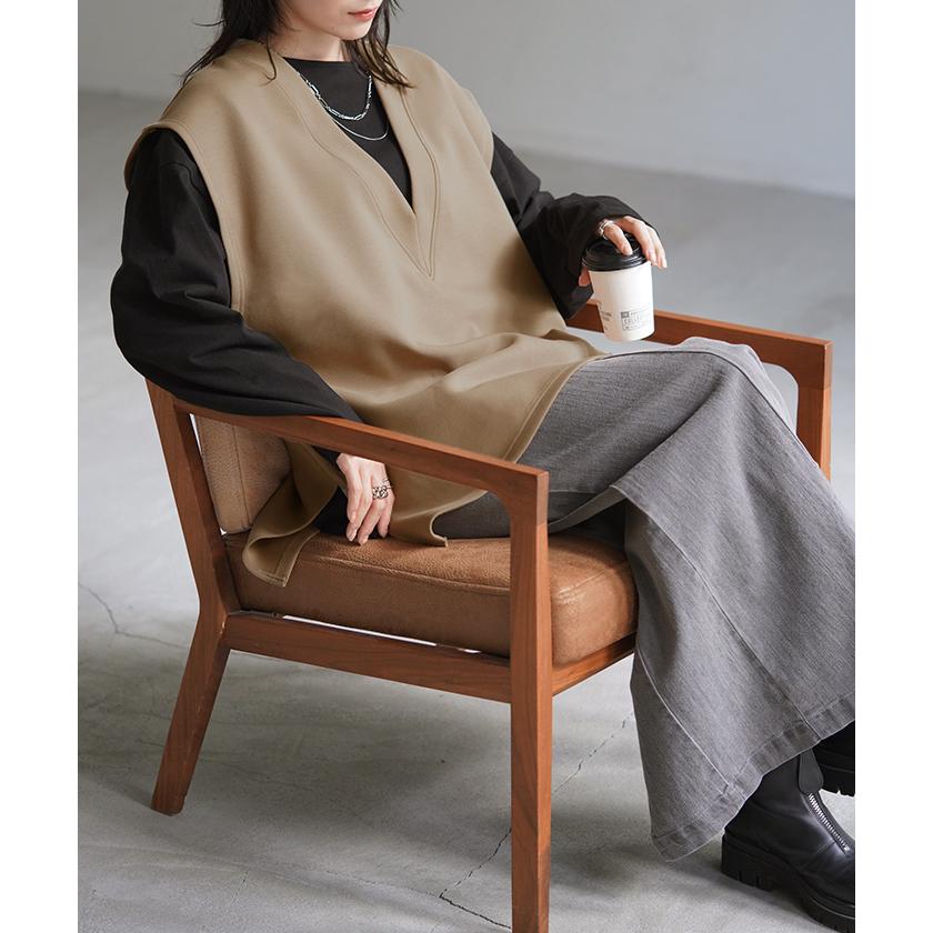 ベスト ニット レディース チュニック レイヤー レイヤード トップス セーター ロング 深vネック 重ね着 | HUG.U | 23