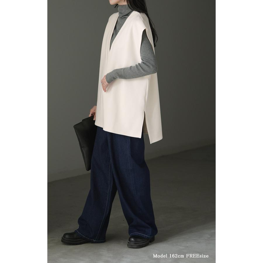 ベスト ニット レディース チュニック レイヤー レイヤード トップス セーター ロング 深vネック 重ね着 | HUG.U | 06