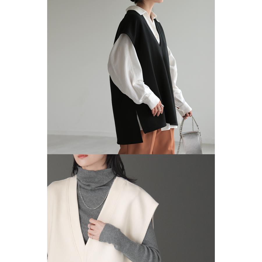 ベスト ニット レディース チュニック レイヤー レイヤード トップス セーター ロング 深vネック 重ね着 | HUG.U | 11