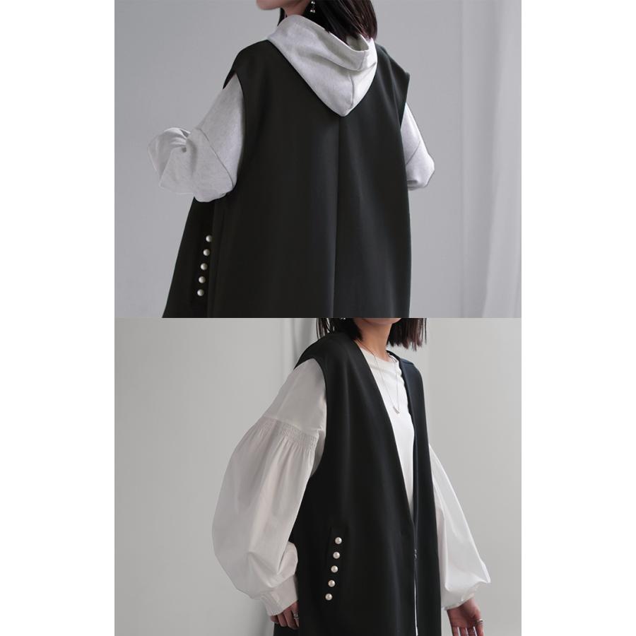 ベスト ジレ パール ロングベスト レディース トップス アウター ノーカラ― Vネック ロング ロングジレ ノースリーブ 羽織 薄手 レイヤード 体型カバー | HUG.U | 10