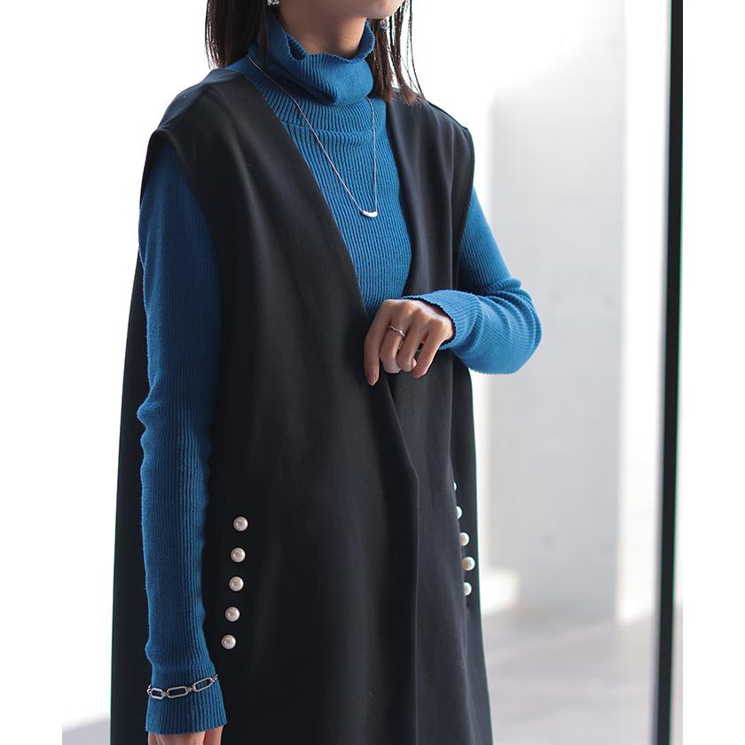 ベスト ジレ パール ロングベスト レディース トップス アウター ノーカラ― Vネック ロング ロングジレ ノースリーブ 羽織 薄手 レイヤード 体型カバー | HUG.U | 18