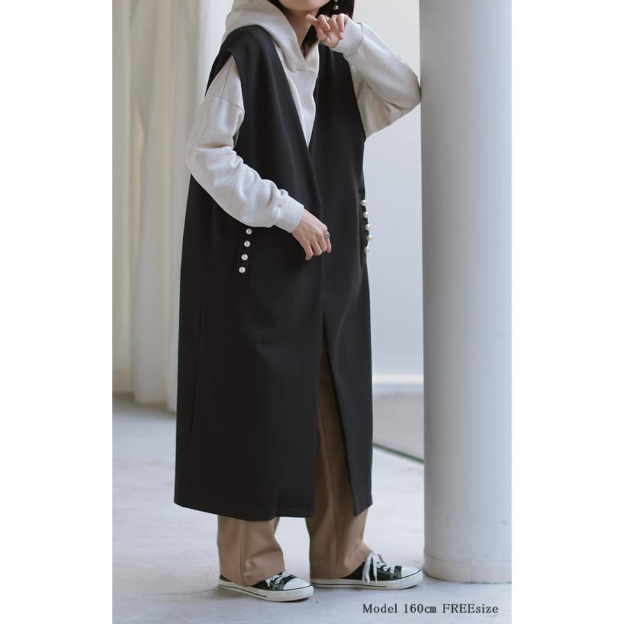 ベスト ジレ パール ロングベスト レディース トップス アウター ノーカラ― Vネック ロング ロングジレ ノースリーブ 羽織 薄手 レイヤード 体型カバー | HUG.U | 20