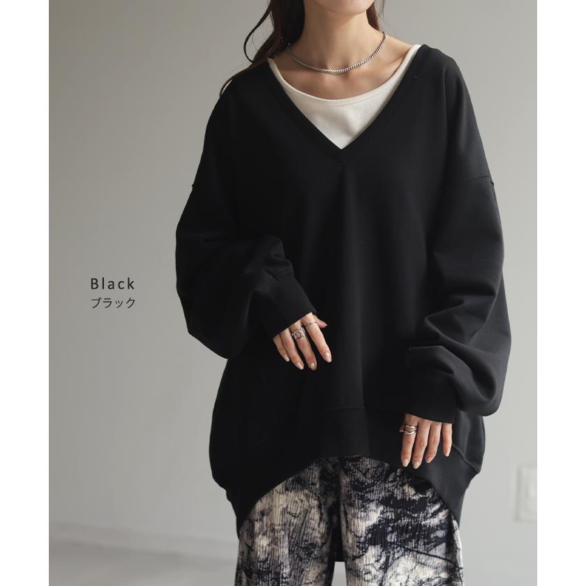 HUG.U トップス 深V スウェット 体型カバー レディース