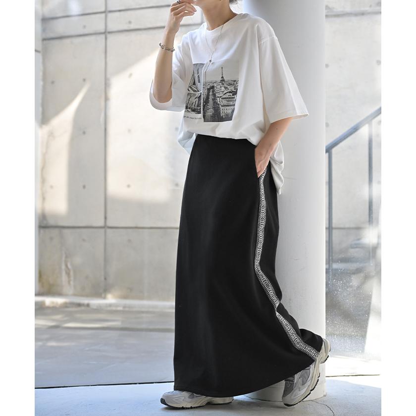 スカート 別売り セットアップ可 スウェット 刺繍 スウェットスカート ラインスカート Aライン レディース ロング | HUG.U | 17