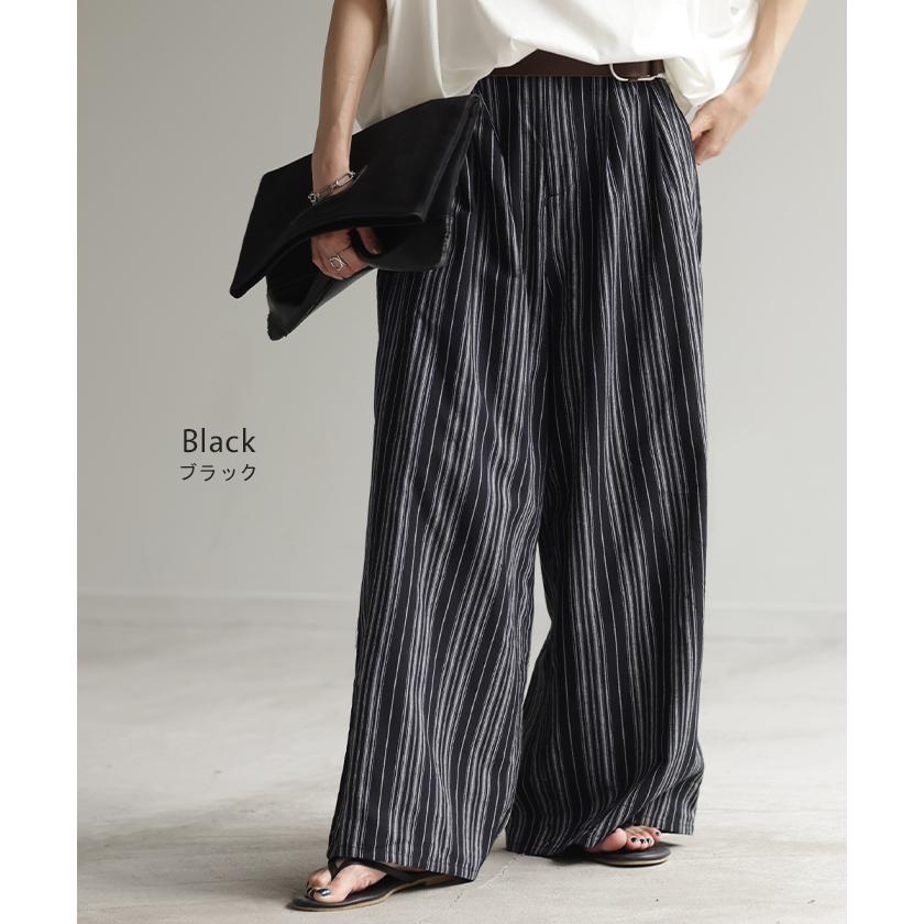パンツ ワイドパンツ リネン 綿 レディース フレアパンツ ワイド タックパンツ ナチュラル ロング ロングパンツ ズボン ずぼん ボトムス | HUG.U | 16