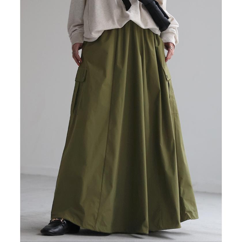 スカート 撥水 ロング レディース ボトムス カーゴ 長い ロングスカート ウエストゴム ミリタリー | HUG.U | 07