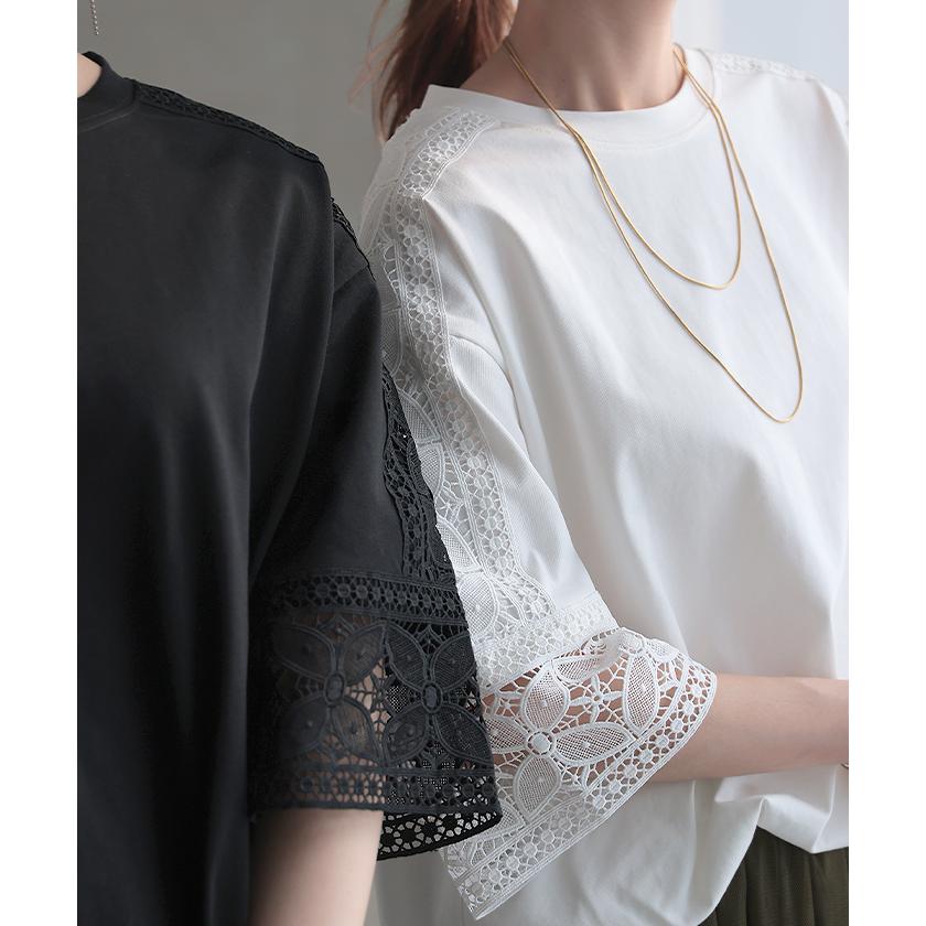 Tシャツ レース 接触冷感 トップス 半袖 レディース カットソー ロング ティーシャツ 花柄 | HUG.U | 16