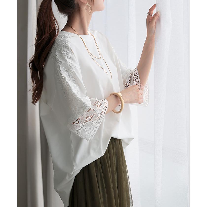 Tシャツ レース 接触冷感 トップス 半袖 レディース カットソー ロング ティーシャツ 花柄 | HUG.U | 06