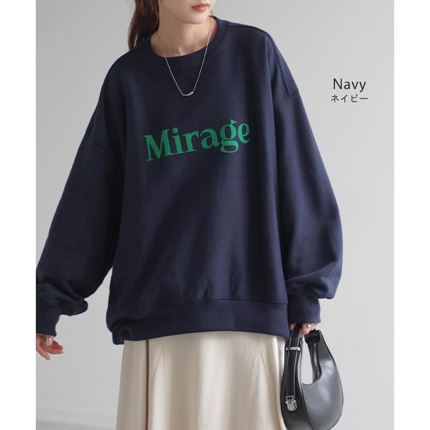 スウェット ロゴ ロング レディース トップス 長袖 Uネック ボリュームスリーブ お尻が隠れる ドルマン チュニック ストレッチ ドロップショルダー | HUG.U | 15