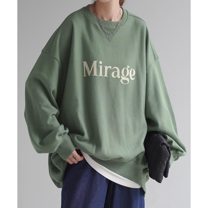 スウェット ロゴ ロング レディース トップス 長袖 Uネック ボリュームスリーブ お尻が隠れる ドルマン チュニック ストレッチ ドロップショルダー | HUG.U | 09