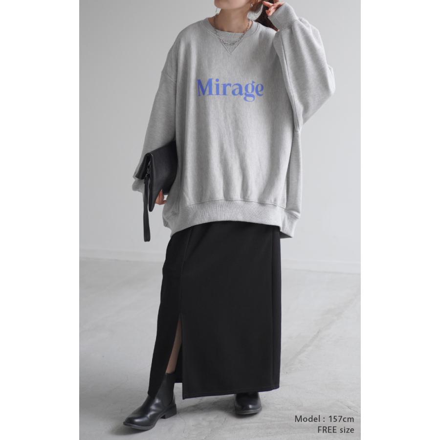 スウェット ロゴ ロング レディース トップス 長袖 Uネック ボリュームスリーブ お尻が隠れる ドルマン チュニック ストレッチ ドロップショルダー | HUG.U | 12