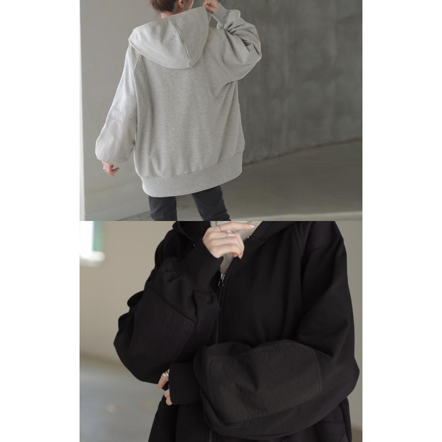 パーカー レディース アウター ライトアウター トップス スウェット フード フード付き 長袖 トレーナー ポケット ジップ ジッパー ビッグ ナイロン | HUG.U | 21
