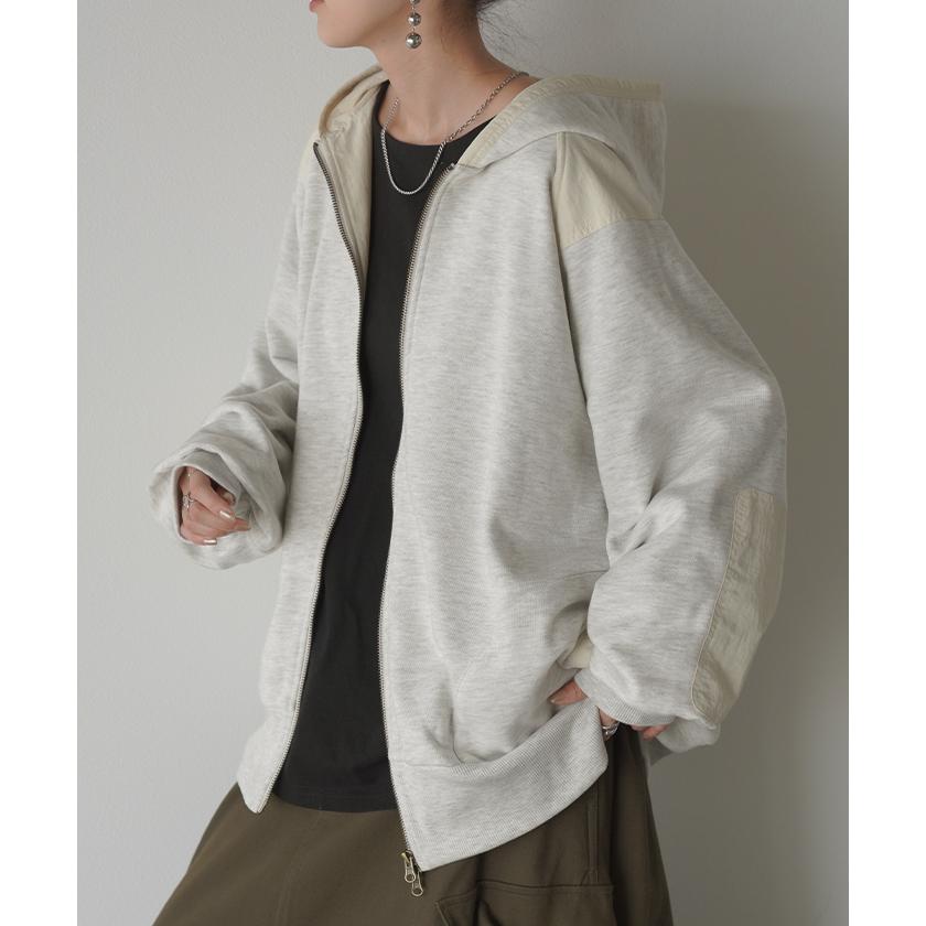 パーカー レディース アウター ライトアウター トップス スウェット フード フード付き 長袖 トレーナー ポケット ジップ ジッパー ビッグ ナイロン | HUG.U | 08