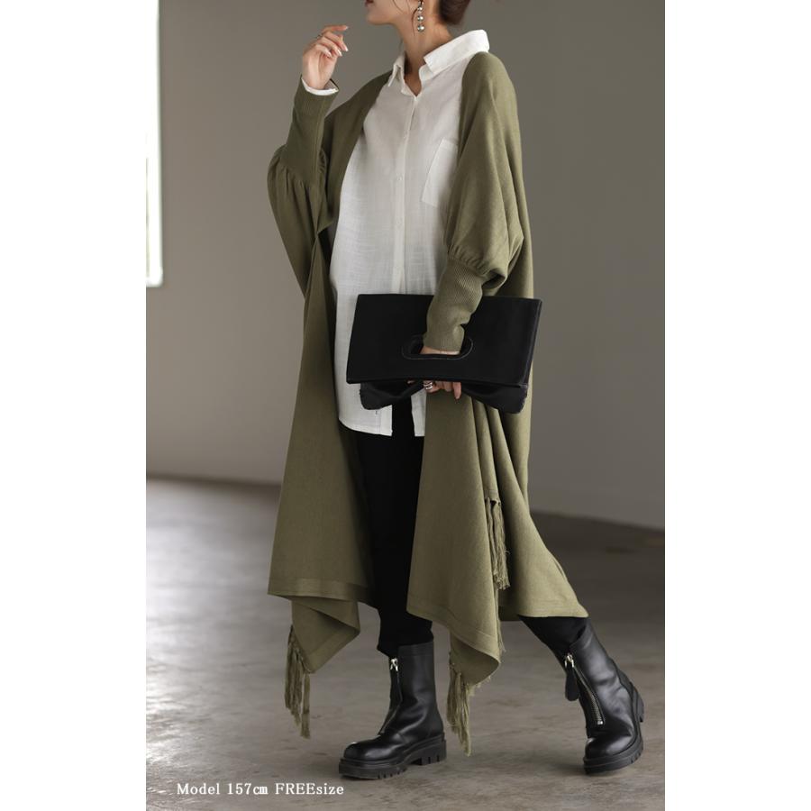 カーディガン レディース アウター 大判ストール 大判 大判マフラー フリンジ ストール 無地 羽織り ショール ひざ掛け マフラー ニット ロング ストール風 | HUG.U | 23