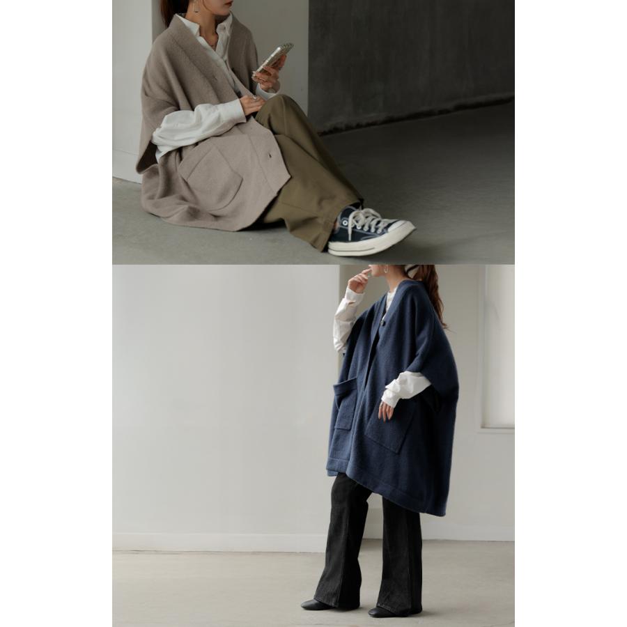 カーディガン ポンチョ ロング レディース トップス アウター ニット ケープ Vネック レイヤード 重ね着 ロングカーディガン カーデ 半袖 お尻が隠れる | HUG.U | 11