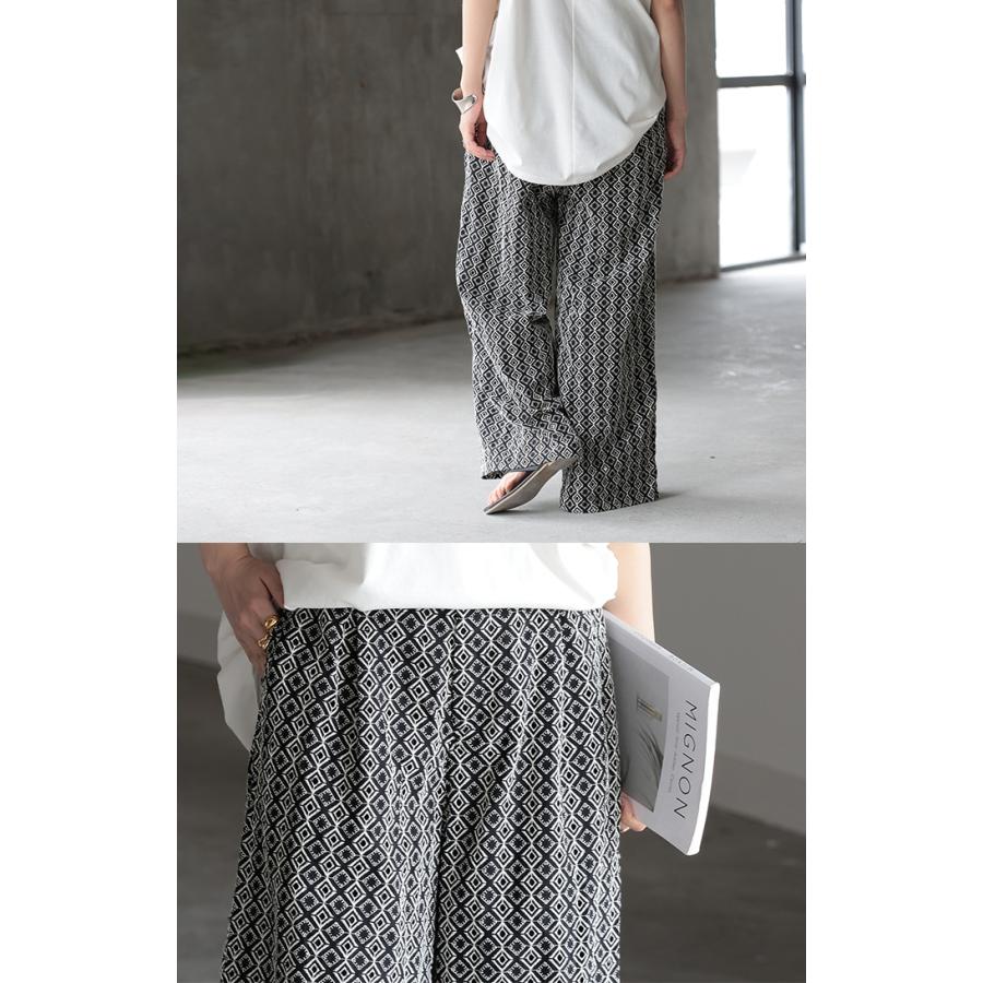 パンツ 刺繍 ワイド 綿100％ レディース ロング ワイドパンツ 太い ガウチョ ガウチョパンツ ズボン ハイウエスト カットワークレース | HUG.U | 12