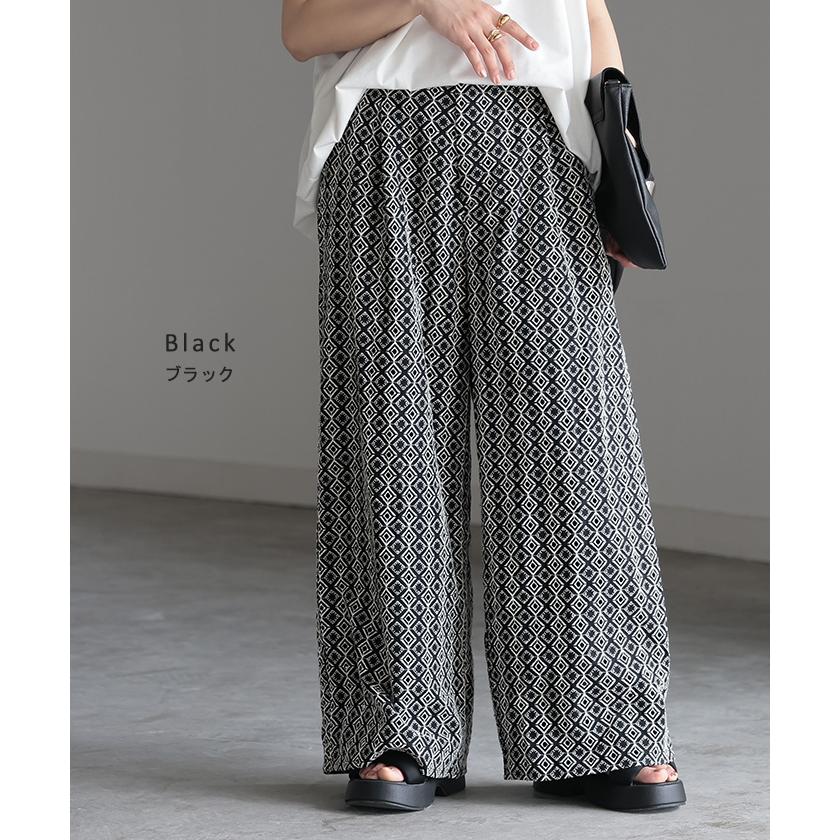 パンツ 刺繍 ワイド 綿100％ レディース ロング ワイドパンツ 太い ガウチョ ガウチョパンツ ズボン ハイウエスト カットワークレース | HUG.U | 14