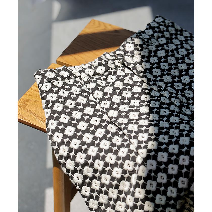 パンツ 刺繍 ワイド 綿100％ レディース ロング ワイドパンツ 太い ガウチョ ガウチョパンツ ズボン ハイウエスト カットワークレース | HUG.U | 16