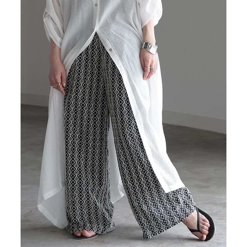 パンツ 刺繍 ワイド 綿100％ レディース ロング ワイドパンツ 太い ガウチョ ガウチョパンツ ズボン ハイウエスト カットワークレース | HUG.U | 06