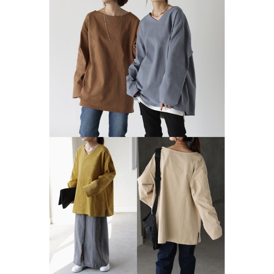 カットソー レディース ロンT 選べる Uネック Vネック 綿100% レディース トップス ティーシャツ 無地 長袖 Tシャツ | HUG.U | 20