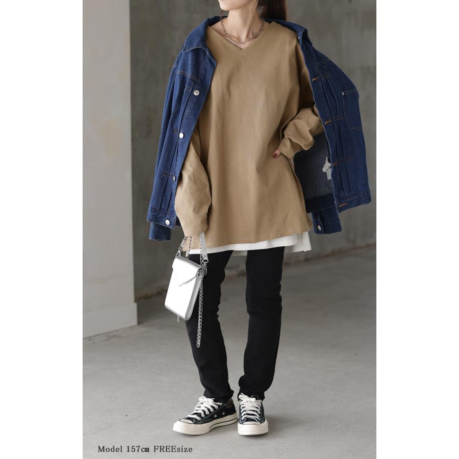 カットソー レディース ロンT 選べる Uネック Vネック 綿100% レディース トップス ティーシャツ 無地 長袖 Tシャツ | HUG.U | 18