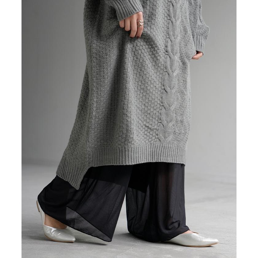 ペチパンツ メッシュ 綿 レディース レイヤード ペチコート ワイド パンツ 無地 コットン シアー 切り替え | HUG.U | 25