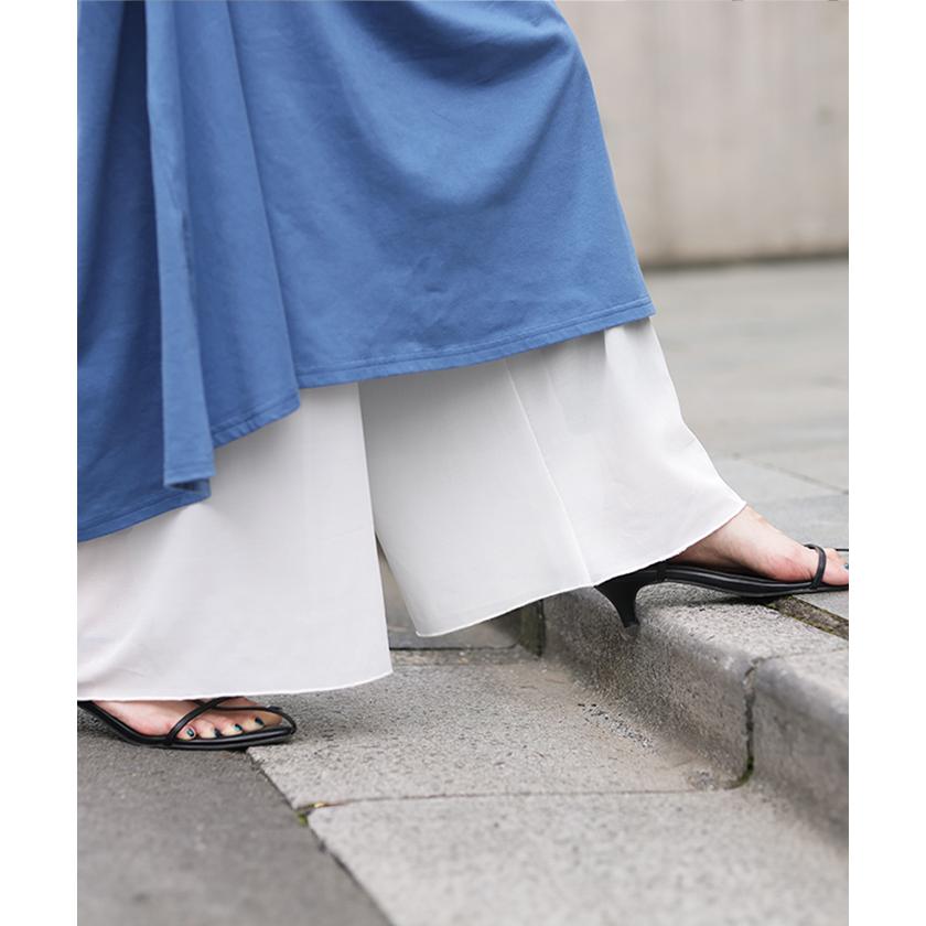 ペチパンツ メッシュ 綿 レディース レイヤード ペチコート ワイド パンツ 無地 コットン シアー 切り替え | HUG.U | 08