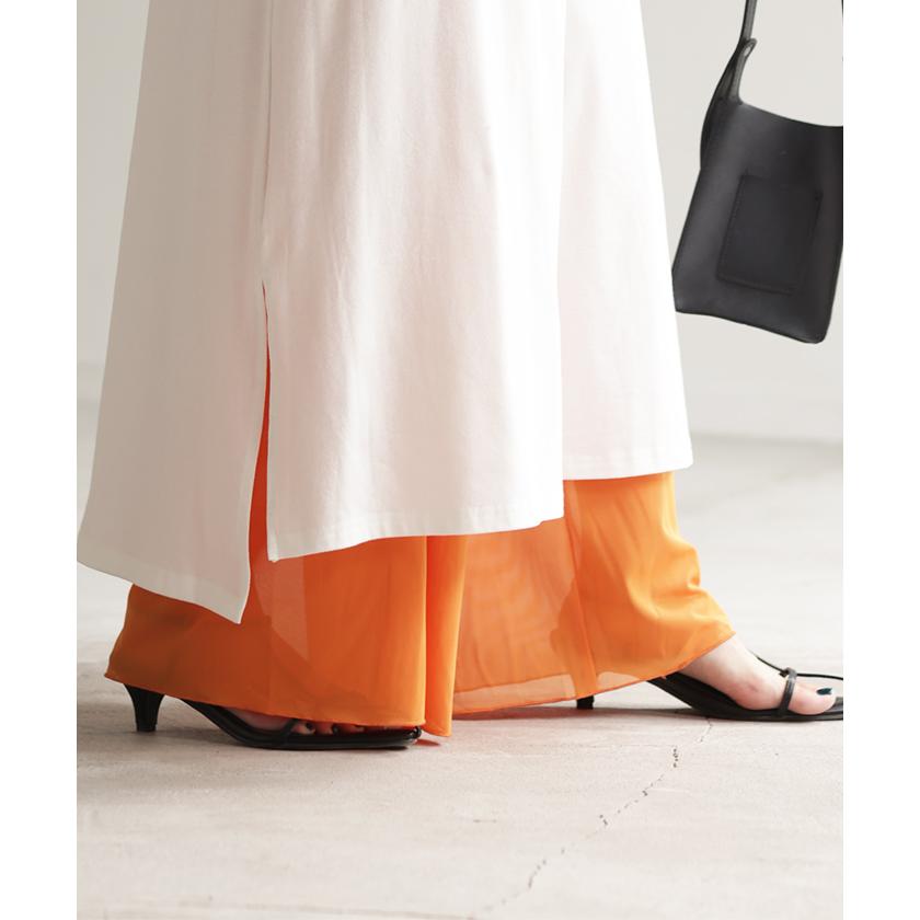 ペチパンツ メッシュ 綿 レディース レイヤード ペチコート ワイド パンツ 無地 コットン シアー 切り替え | HUG.U | 10