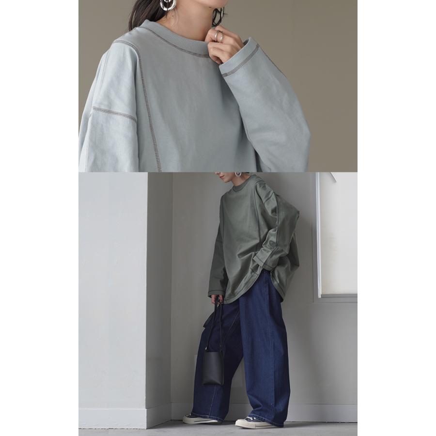 カットソー T レディース ティーシャツ 無地 長袖 Tシャツ ロング チュニック 綿100 ルーズ ビッグ | HUG.U | 15