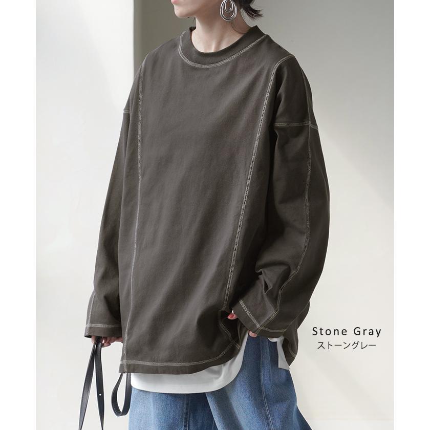 カットソー T レディース ティーシャツ 無地 長袖 Tシャツ ロング チュニック 綿100 ルーズ ビッグ | HUG.U | 17