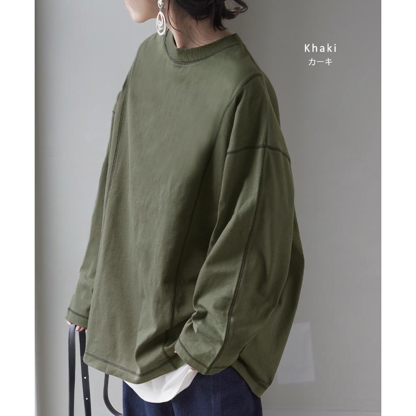 カットソー T レディース ティーシャツ 無地 長袖 Tシャツ ロング チュニック 綿100 ルーズ ビッグ | HUG.U | 20