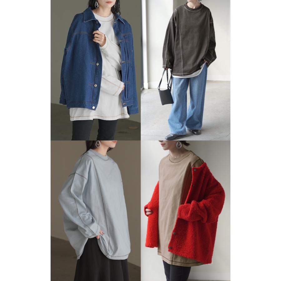 カットソー T レディース ティーシャツ 無地 長袖 Tシャツ ロング チュニック 綿100 ルーズ ビッグ | HUG.U | 22