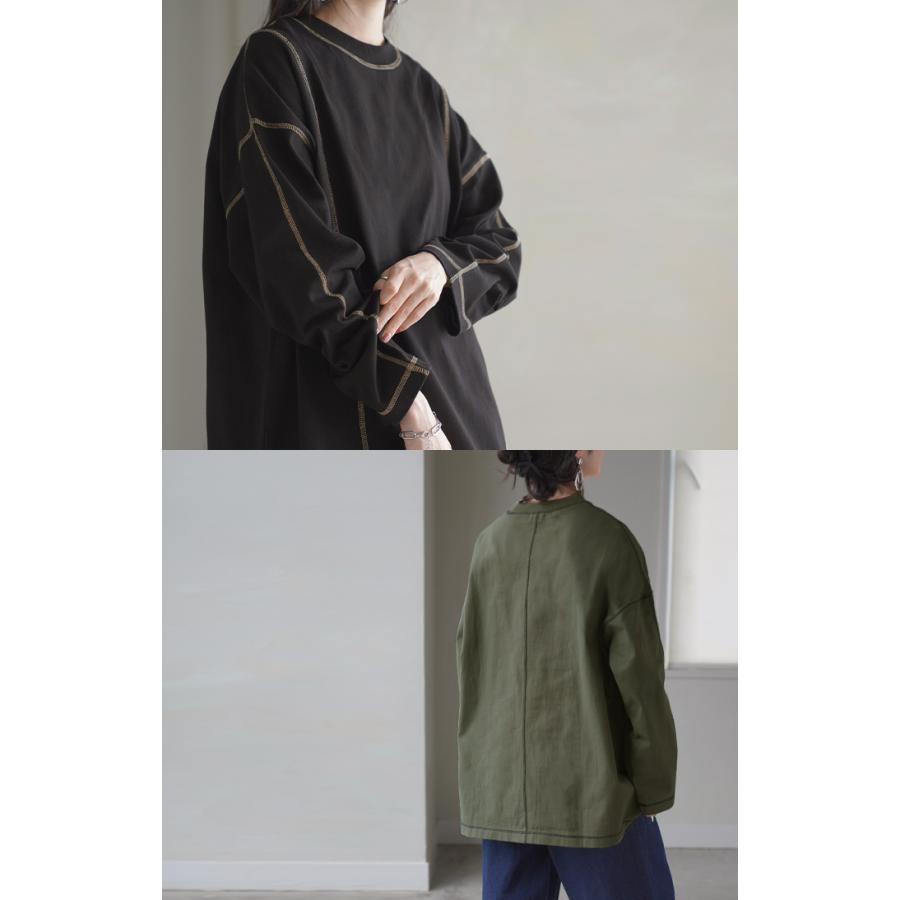 カットソー T レディース ティーシャツ 無地 長袖 Tシャツ ロング チュニック 綿100 ルーズ ビッグ | HUG.U | 09